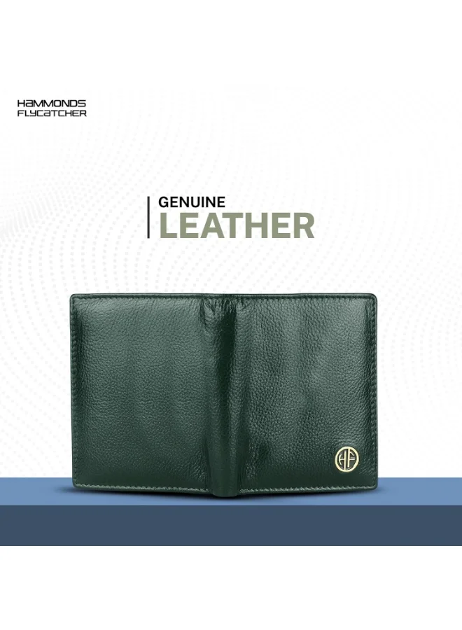 HAMMONDS FLYCATCHER RFID Protected Bi-Fold Wallet for Men Leather Original, Mens Wallet, Leather Wallets for Men, Stylish Purse with 4 Card Slots, 3 ID Slot, Coin Pocket, Gift for Mens-HF583 GRN